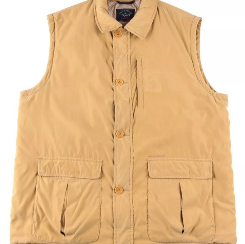 Paul & Shark Khaki Brown Poly Shell Padded Vest Button Front Gilet 3XL